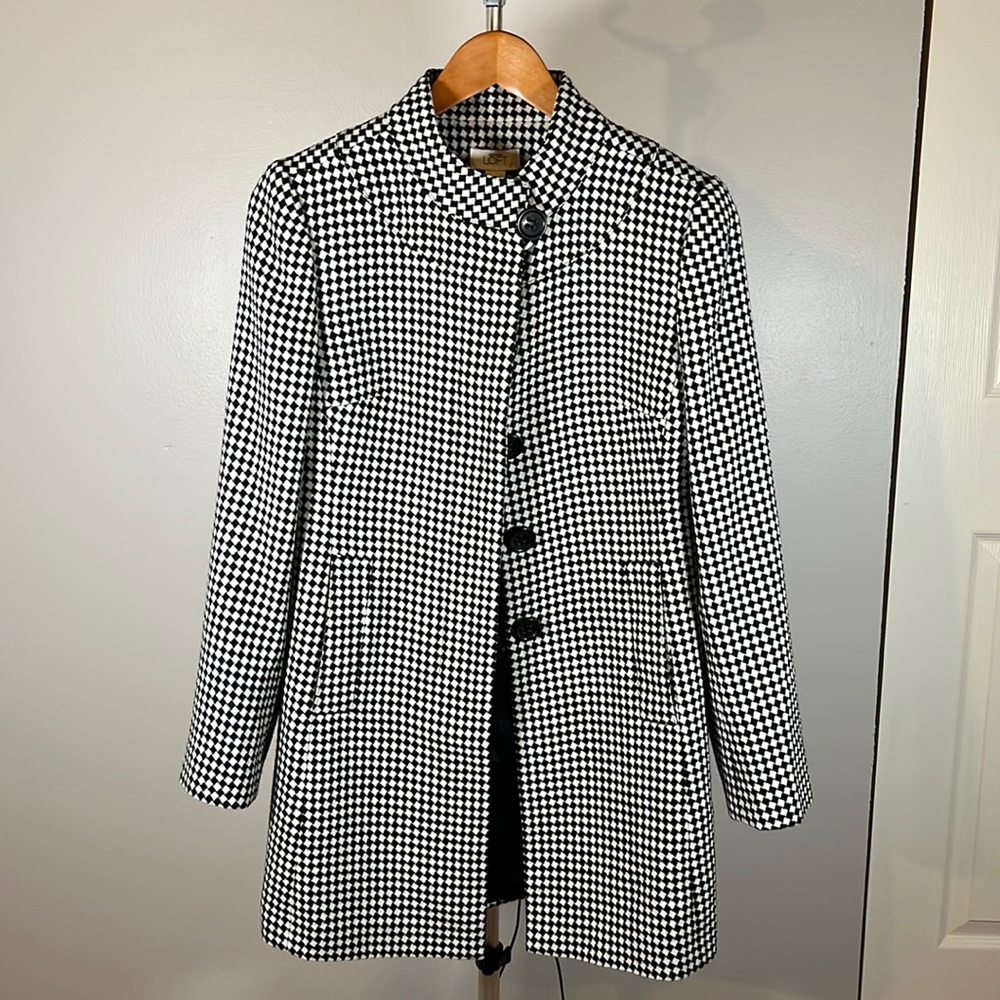 NWT LOFT Wool Dress Coat XS Black and White Ann Taylor